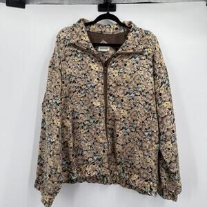 Vintage Bogari Jacket Womens‎ Large Brown Floral Silk Zip Pullover Lined